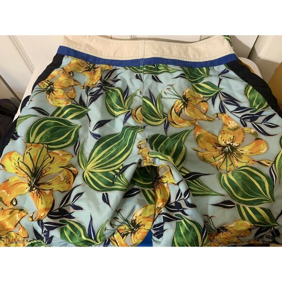 Nautica Men’s Sz 33 Swim Trunk Board Shorts Surf Hawaiian Khaki Multicolored - Picture 6 of 6